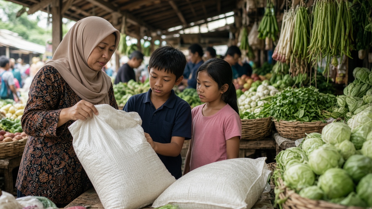 Keluarga berbelanja di pasar terkait daya beli
